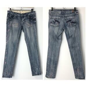 Zana Di Vintage Style Paint Splatter Straight Slim Jeans 90s